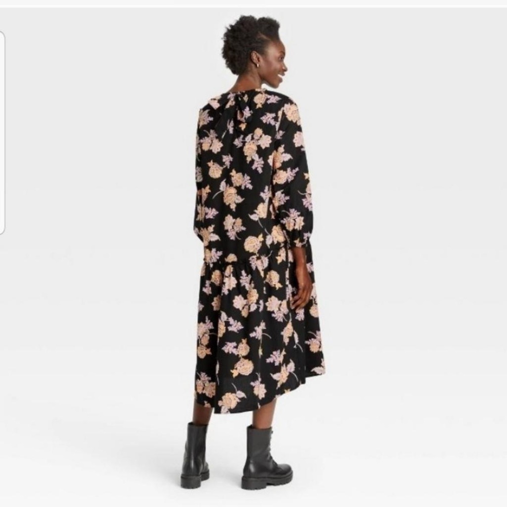 WHO WHAT WEAR PRAIRIE PAISLEY BLACK LONG SLEEVE. LONG LENGTH DRESS SIZE 1X NWT - Picture 2 of 5